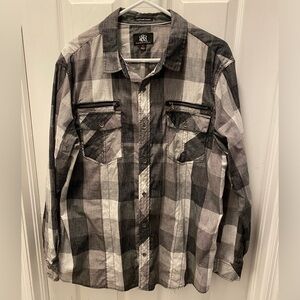 Rock and Republic Black and White Plaid Shirt / Button Down Long Sleeve / XL